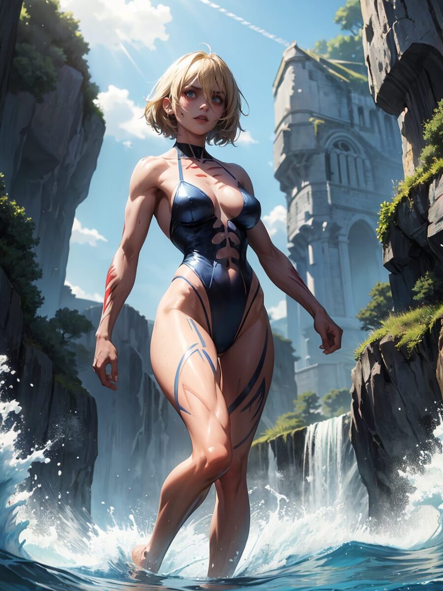 【進撃の巨人】もし、女型の巨人が恥ずかしくて水着を着ていたらこんな感じ…AIイラスト生成 (4)